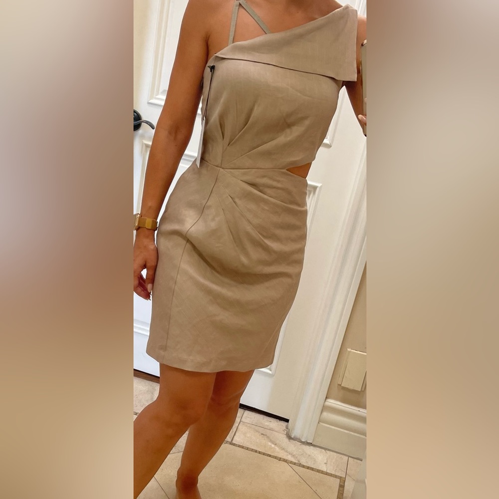 Bailey/44 beige tan cut out pin striped dress size xsmall